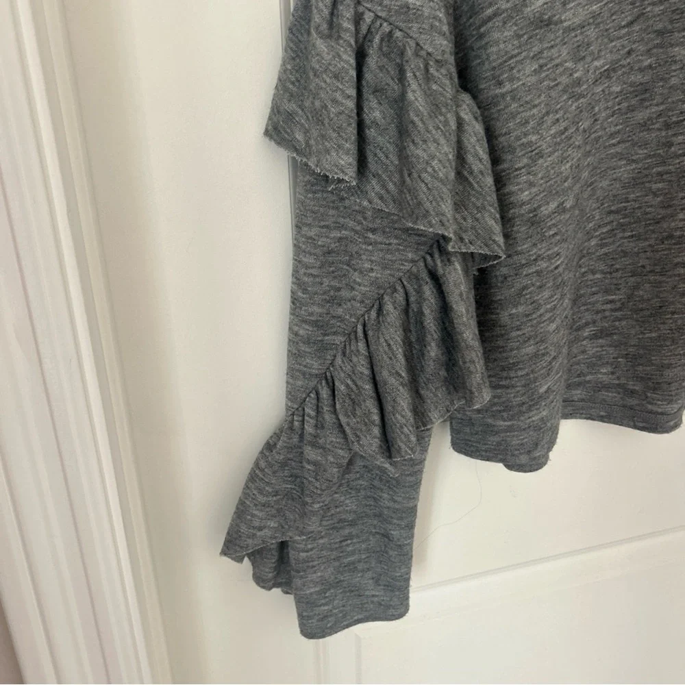 Leith Medium Gray Cowl Neck Raw Hem Ruffled Sleeve Long Sleeve Sweater Sz L